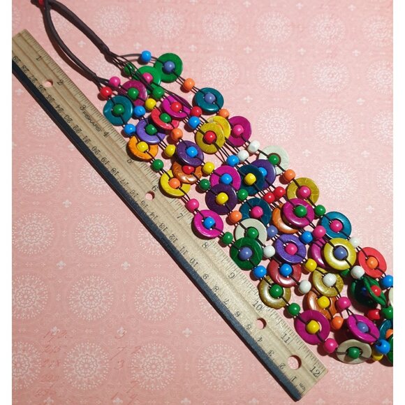 Handmade Multicolor Wood Beaded Necklace Boho 24 In Length Statement Jewelry - Picture 5 of 5